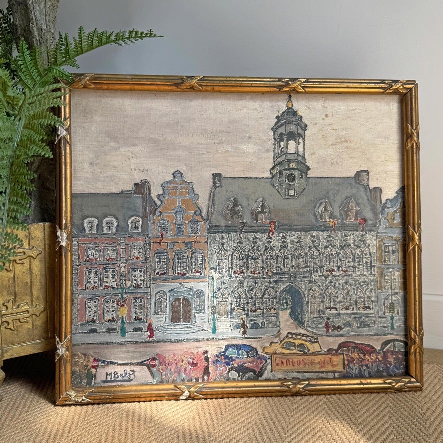 Mid Century Oil On Canvas of Mons in Belgium