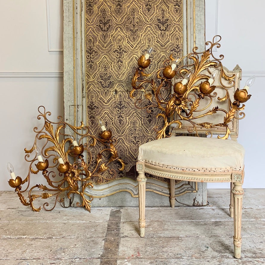Pair Of Large Gold Palladio Wall Sconces Italy 1960's