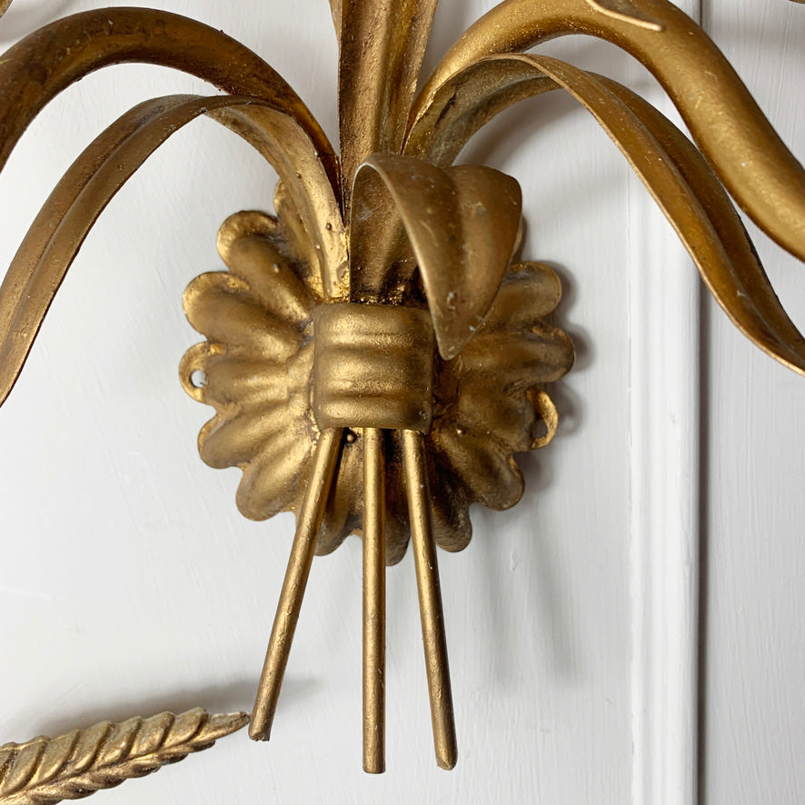 Set Of 3 Hans Kogl Gold Wheat Sheaf Wall Lights