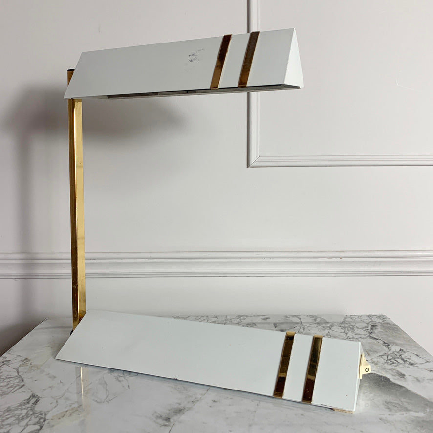 Italian White Enamel & Brass Desk Lamp, 1980's