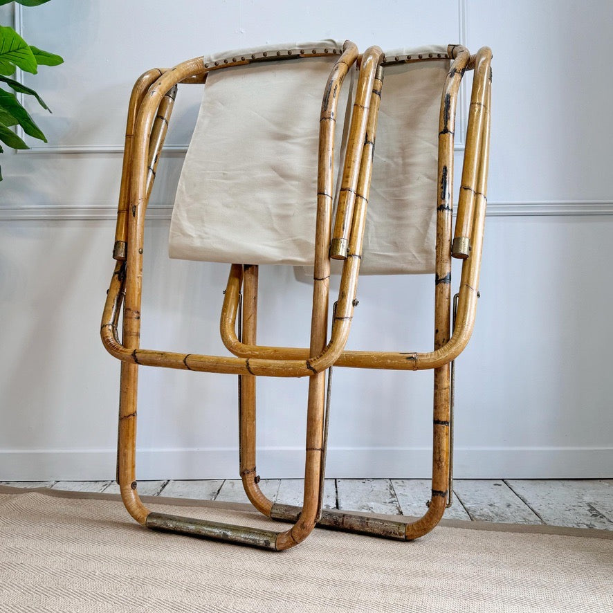 Pair of Vintage Folding Bamboo Deck Chairs 1960's Italian