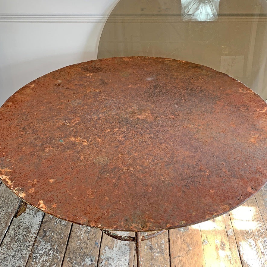 19th Century Large French Wrought Iron Table with Glass Top