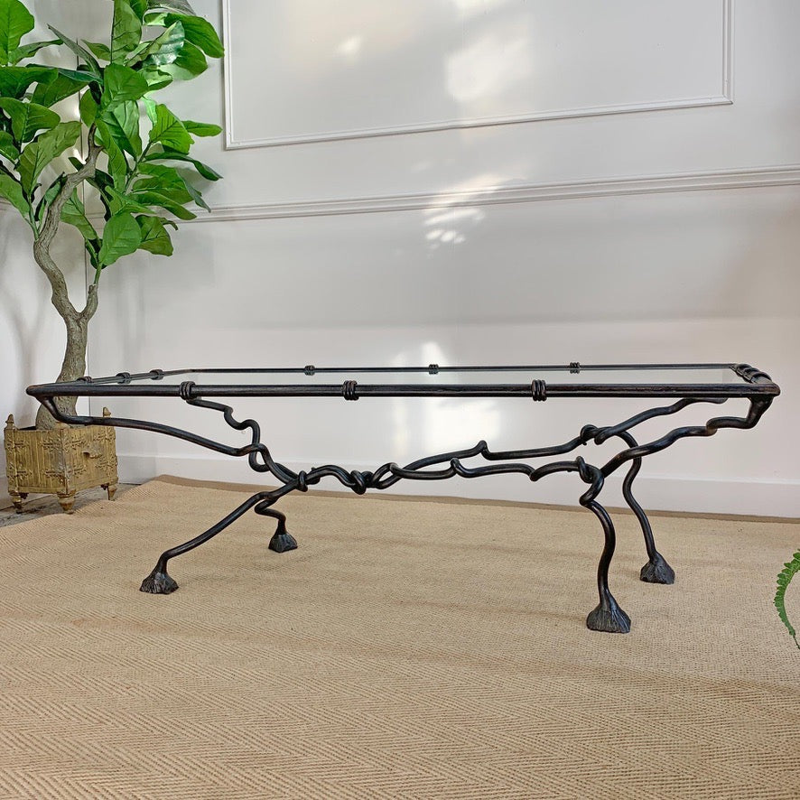 Wrought Iron Animalistic Glass Top Coffee Table