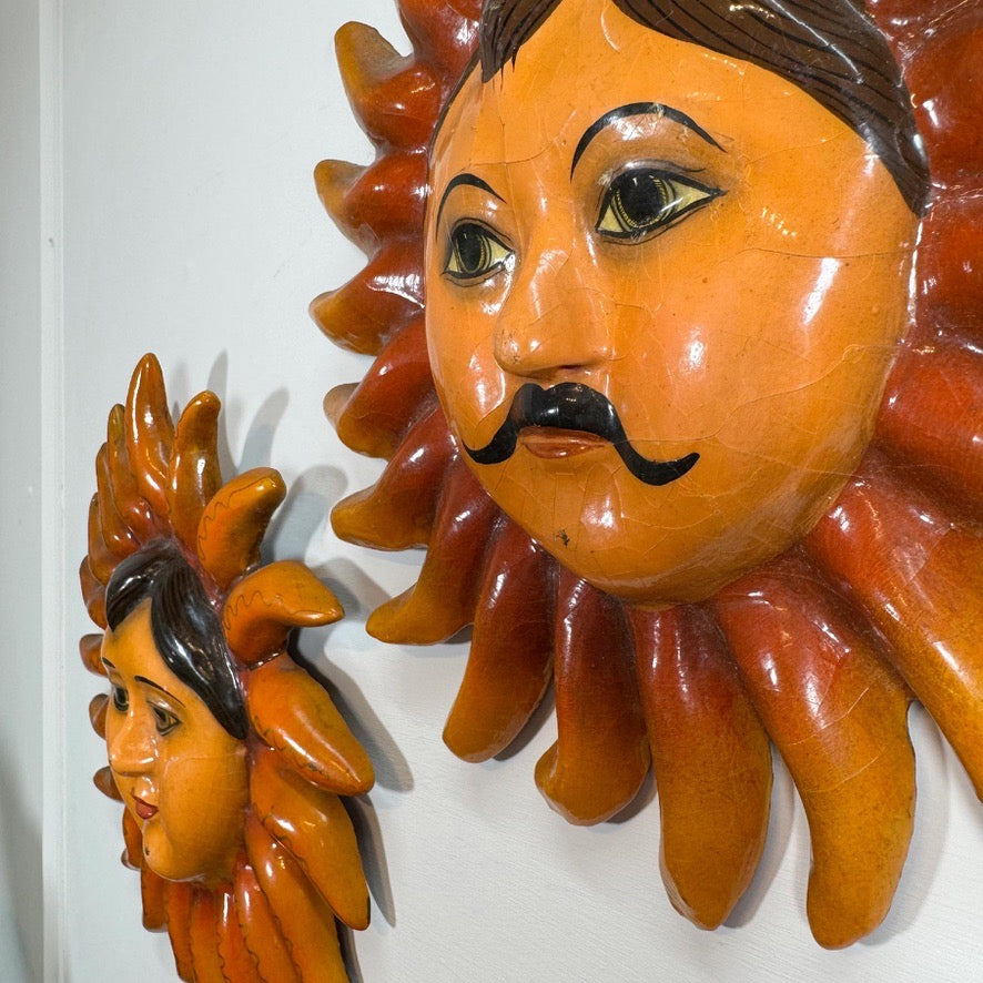 Pair of Sermel Sergio Bustamante Papier Mache Sun Faces