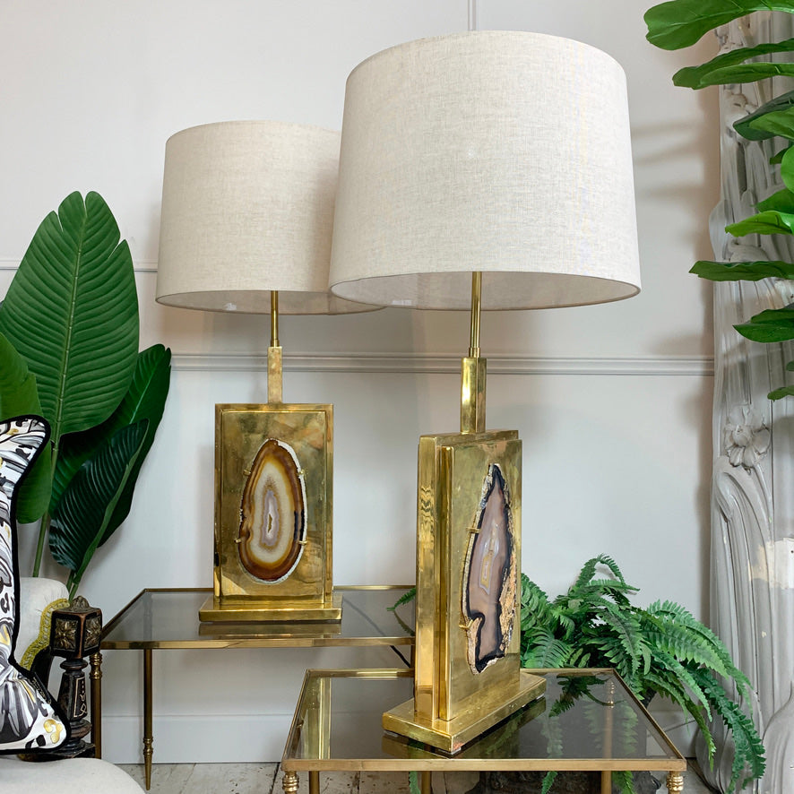 Superb Pair of Willy Daro Agate and Brass Table Lamps
