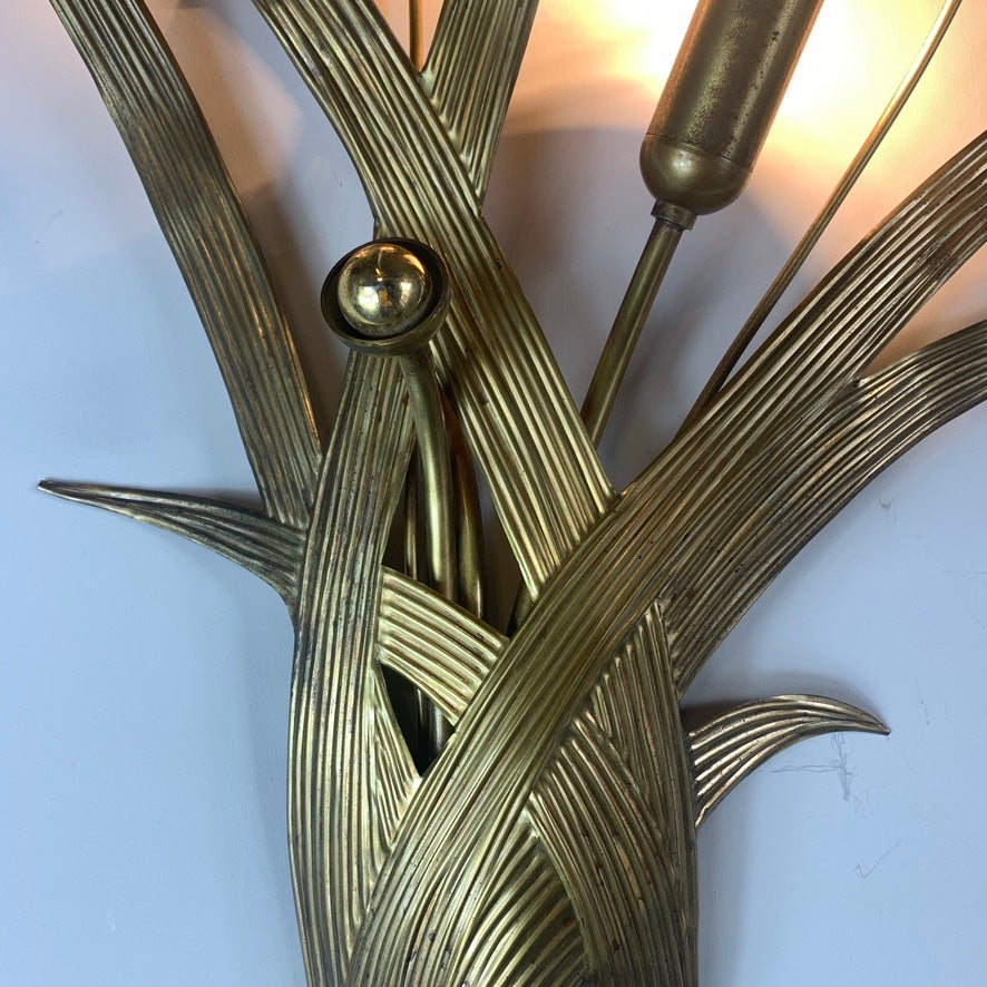 1970's Italian Gold Bulrush Wall Light