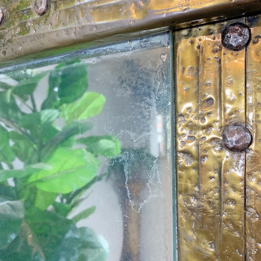Mid-Century Gold Riveted Brass Brutalist Mirror
