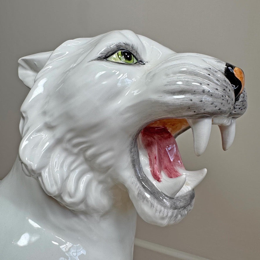 20th Century Italian Ceramic White Tiger Statue