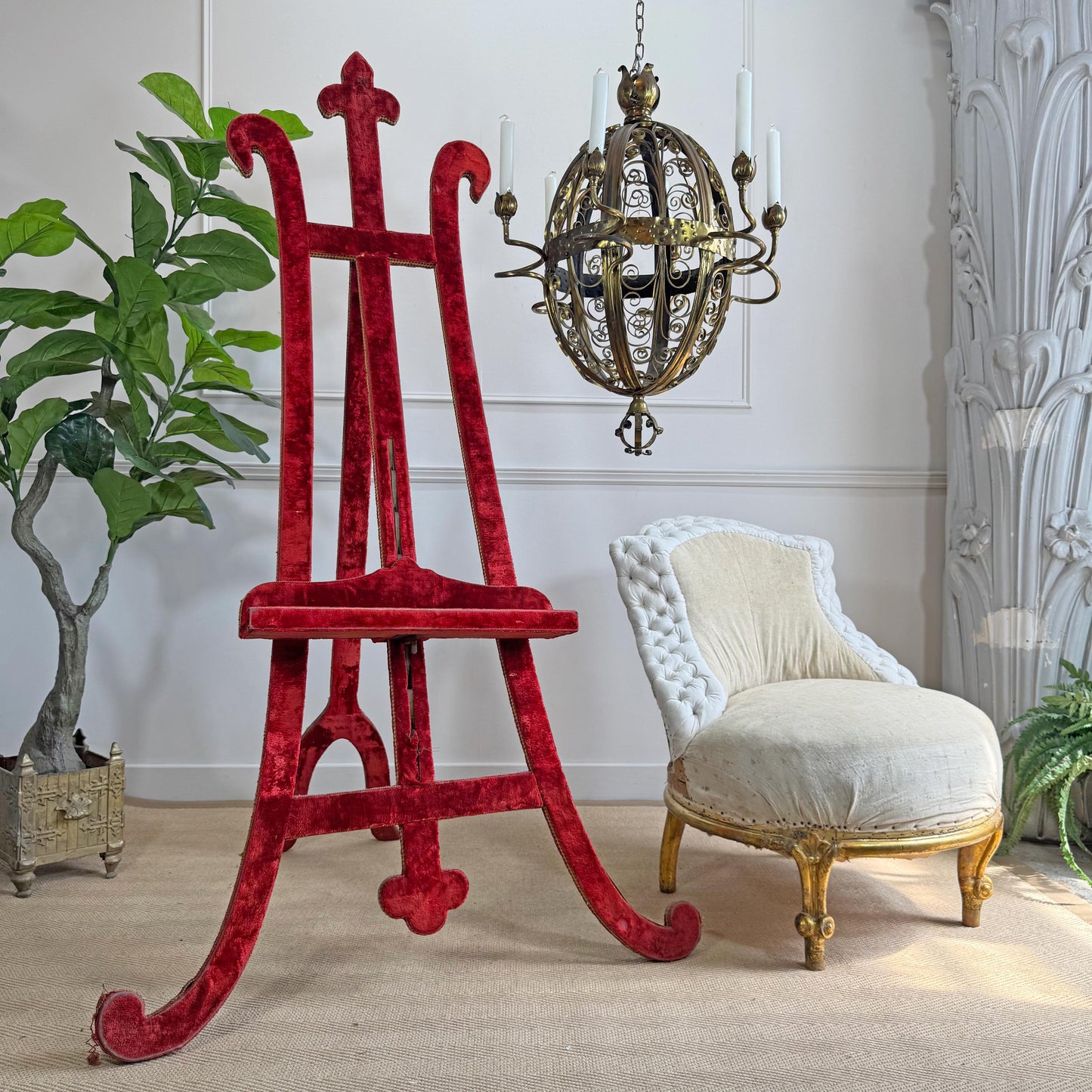 A Rare 19th Century French Gothic Revival Velvet Wrapped Studio Easel