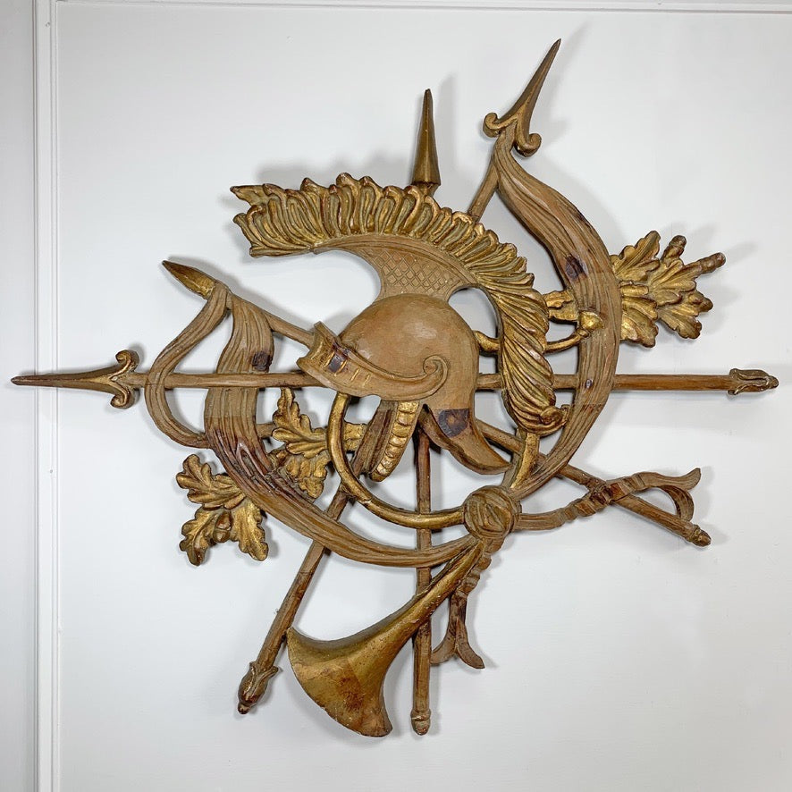 Late 18th Century Carved and Gilded Wood Trophy of Armour