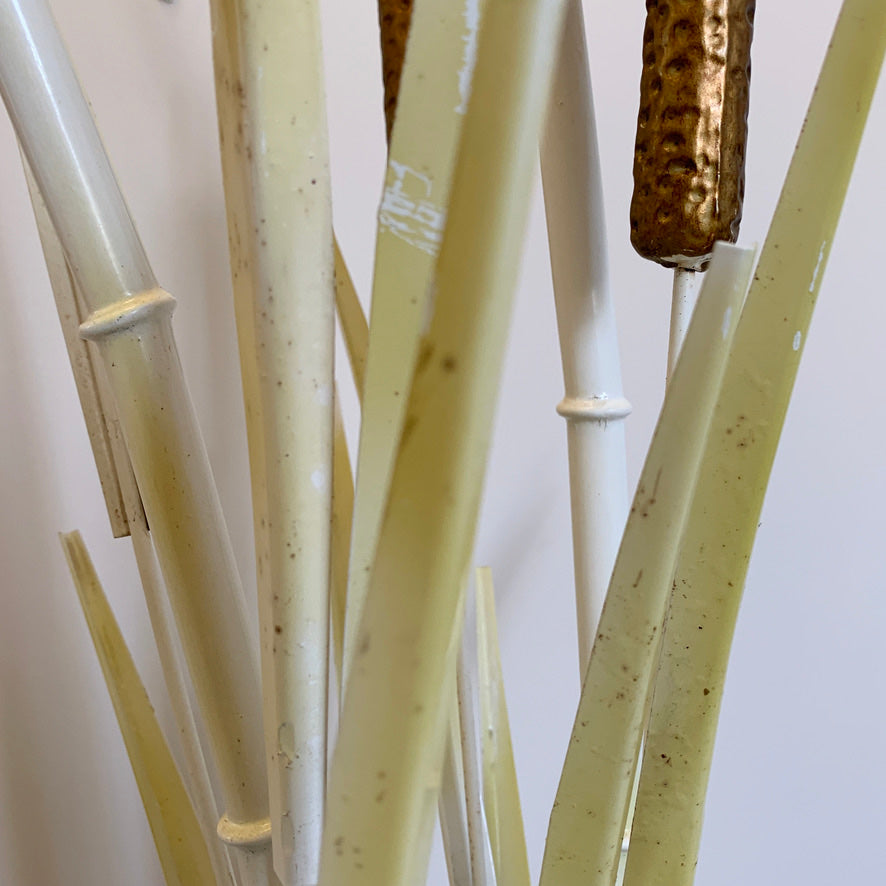 1980's White Bamboo & Bulrush Floor Lamp With Shell Shades