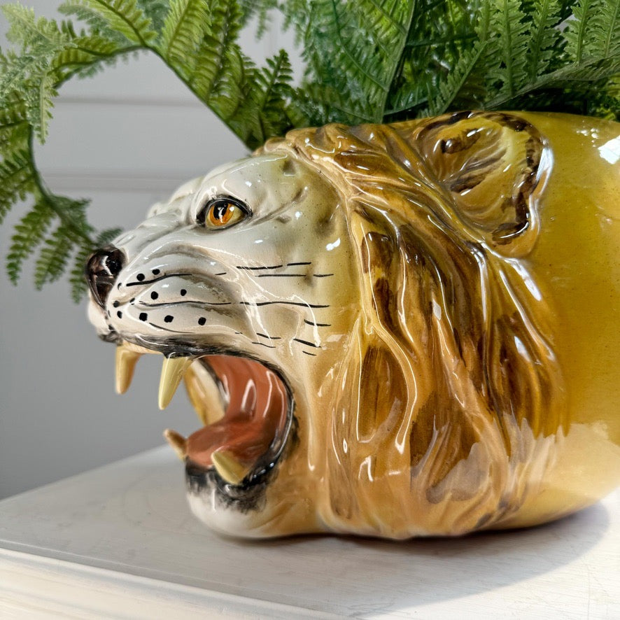 Lion Head Ceramic Planter 1950's Italy