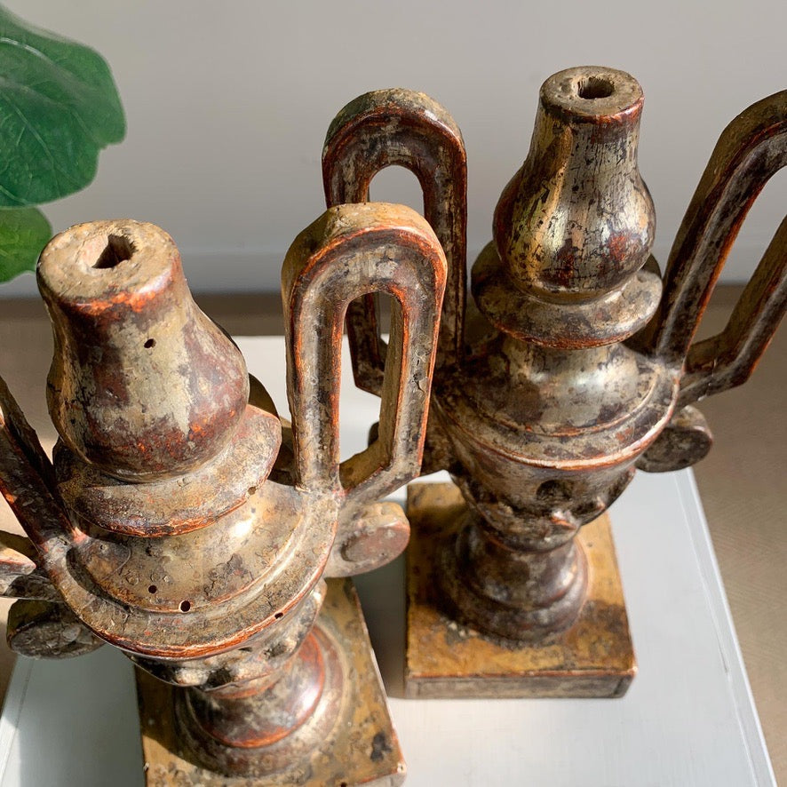 Pair of Late 18th Century Gold Wood and Gesso Baroque Altar Vases