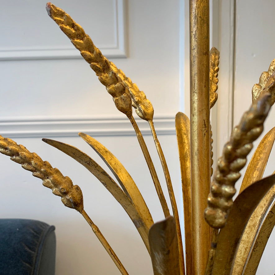 Magnificent Large Gold Italian Wheat Sheaf Table Lamp on Marble Base