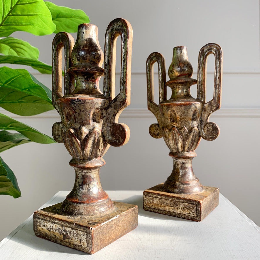 Pair of Late 18th Century Gold Wood and Gesso Baroque Altar Vases
