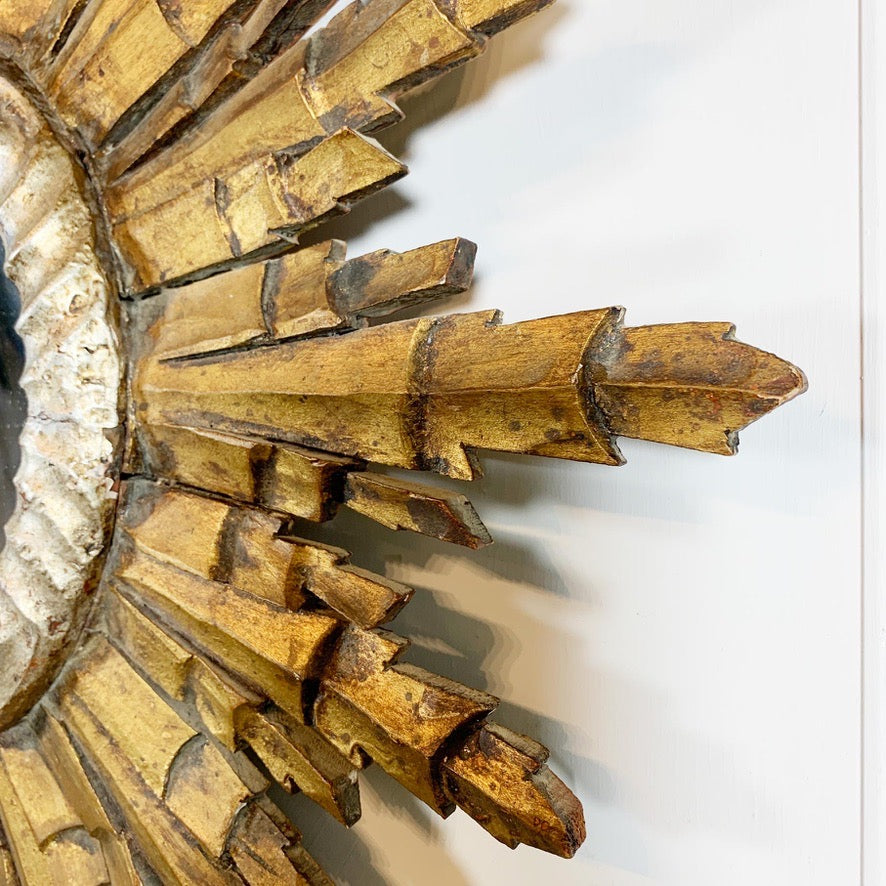 1940's Italian Wooden Gold Sunburst Mirror