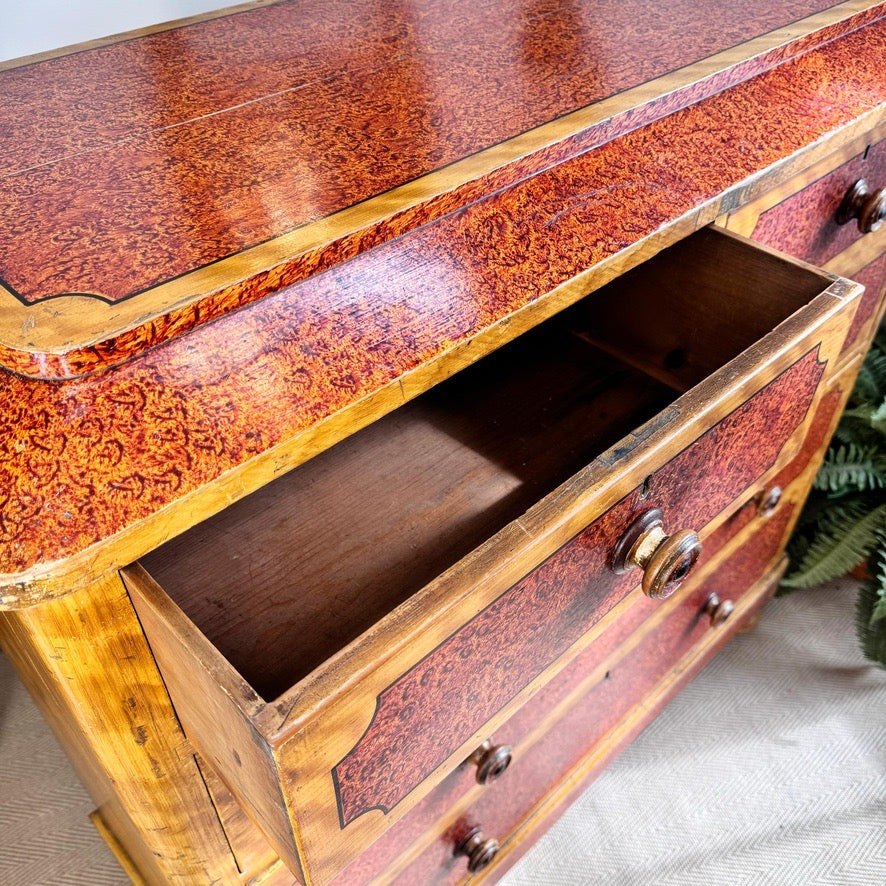 Biedermeier Scumble and Faux Burlwood Painted Chest of Drawers