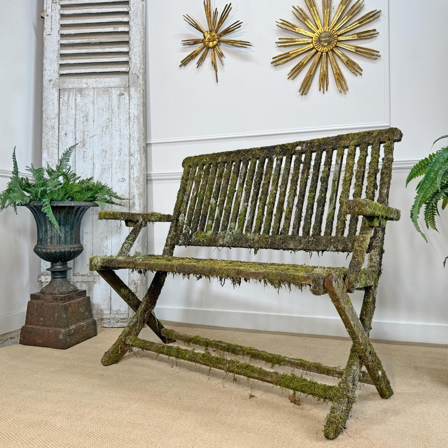 Mossy Folding Wooden Garden Bench