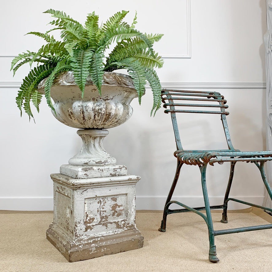 19th Century White Terracotta Tazza Urn on Plinth