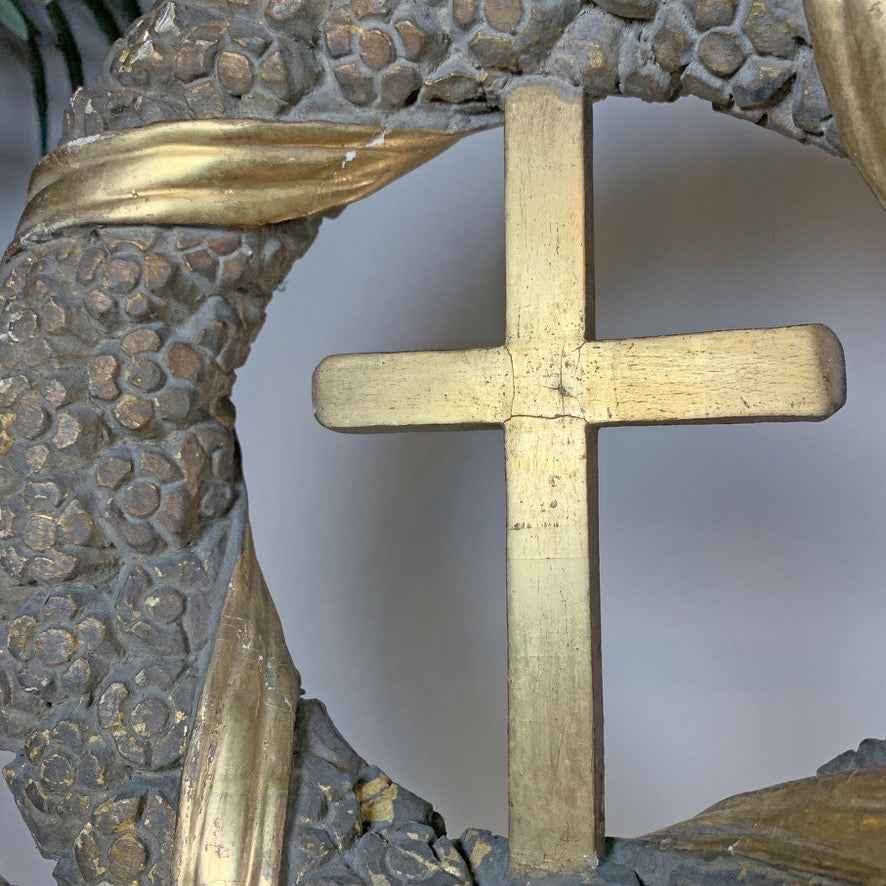 Large 18th Century Gold Religious Processional Cross on Later Base