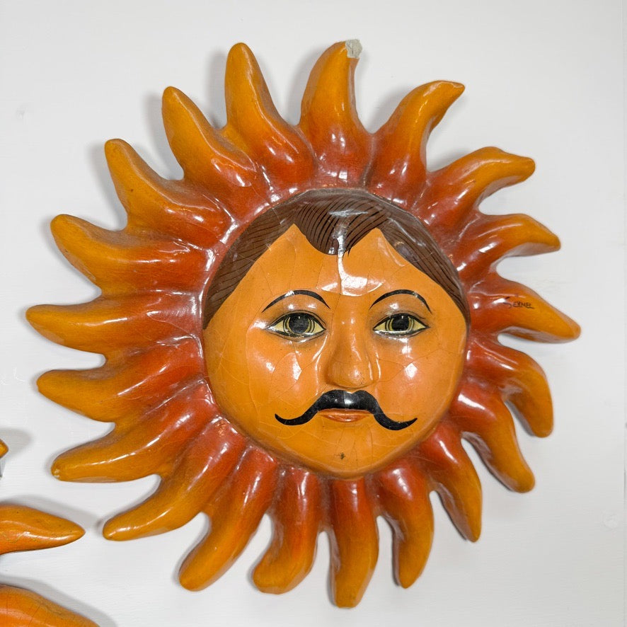 Pair of Sermel Sergio Bustamante Papier Mache Sun Faces