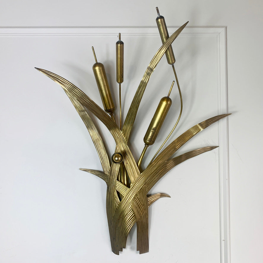 1970's Italian Gold Bulrush Wall Light