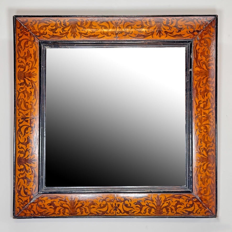 William and Mary Walnut and Seaweed Marquetry Mirror Circa 1690
