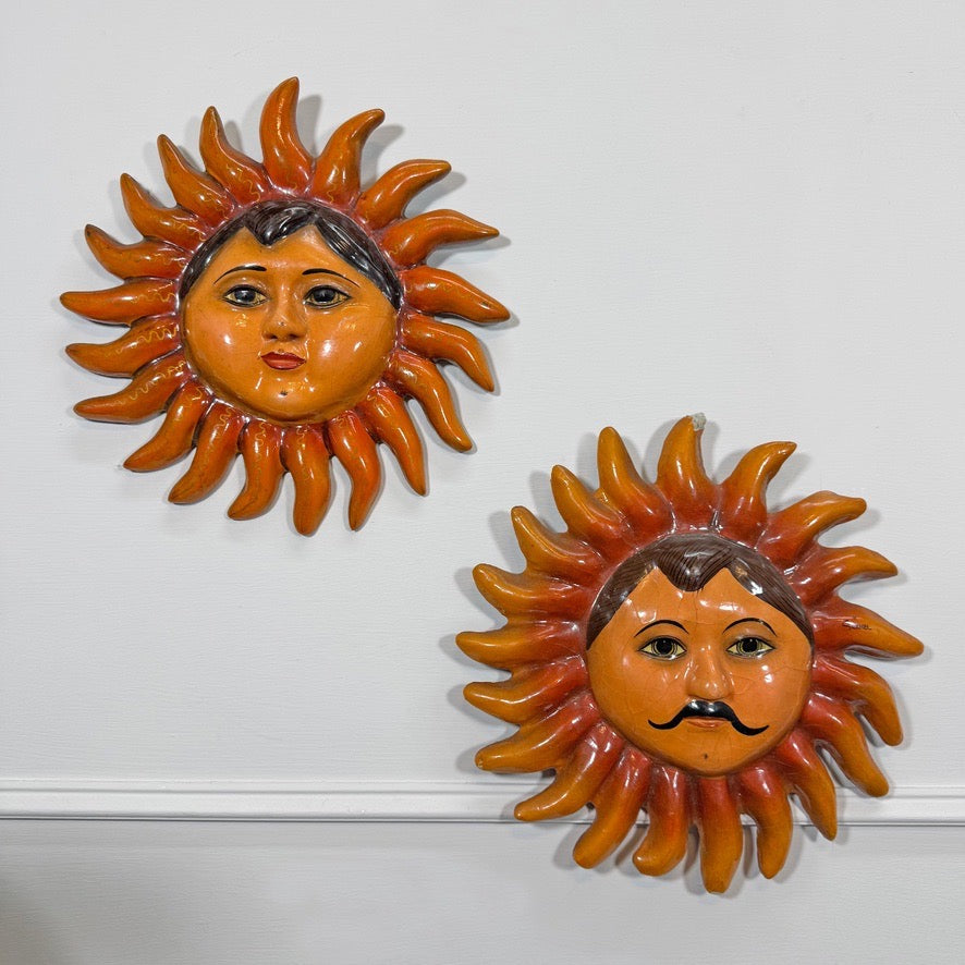 Pair of Sermel Sergio Bustamante Papier Mache Sun Faces