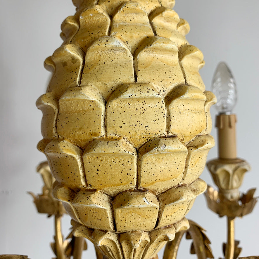 Italian Carved Wood Pineapple Chandelier 1970's
