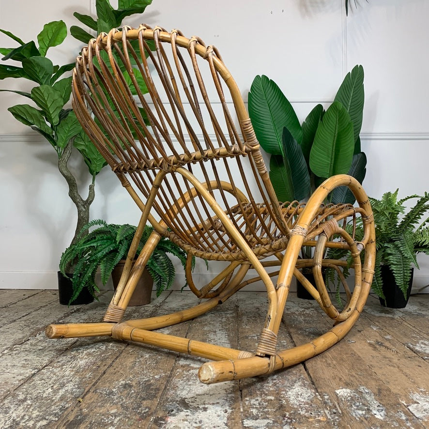 Rocking Chair in Bamboo and Rattan Attributed to Franco Albini 1950's