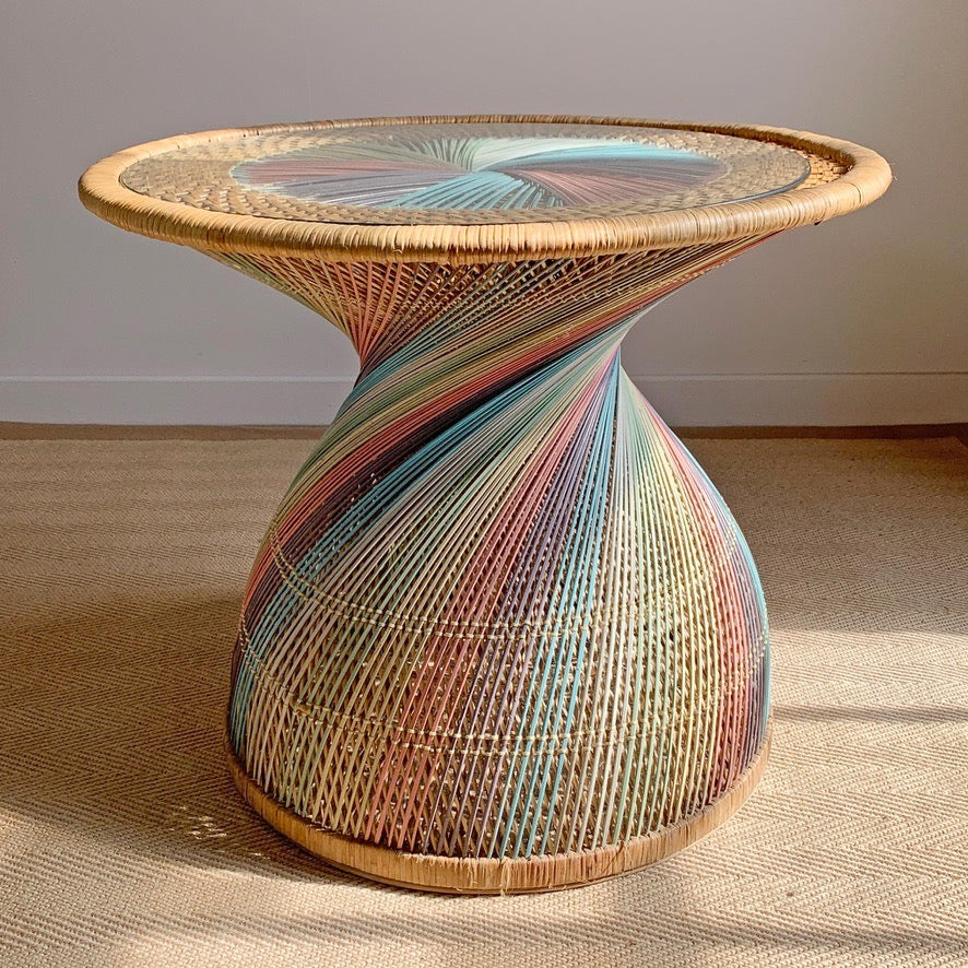 Italian Rainbow Rattan 'Emmanuelle' Peacock Coffee Table 1970's