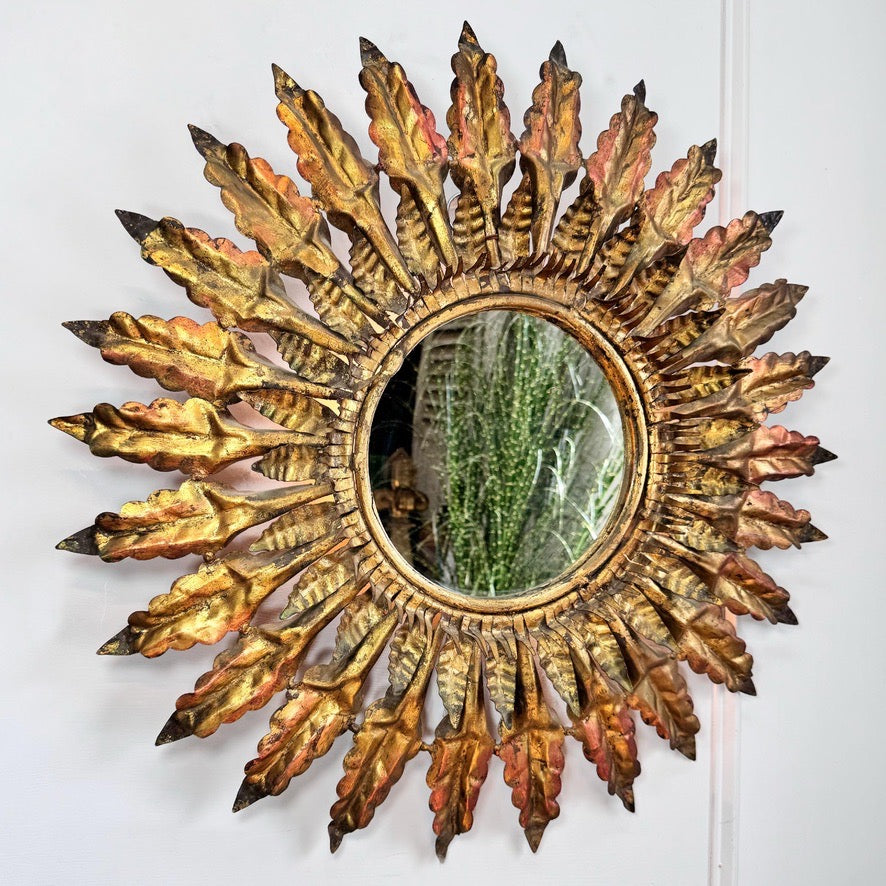 Gilt Spanish Sunburst Mirror with Light 1930's