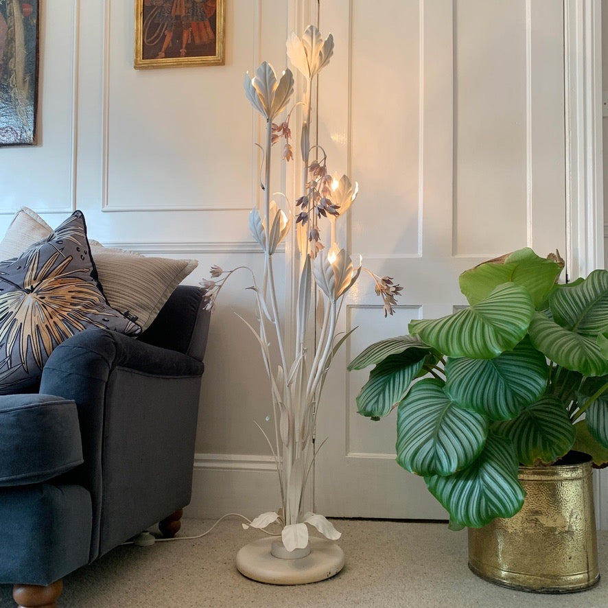 Hans Kogl White and Soft Pink Flower Floor Lamp
