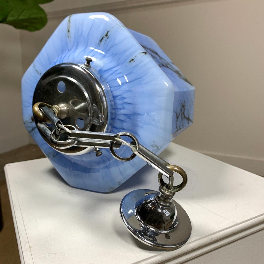 1920s German Art Deco Blue Glass Ceiling Pendant Light