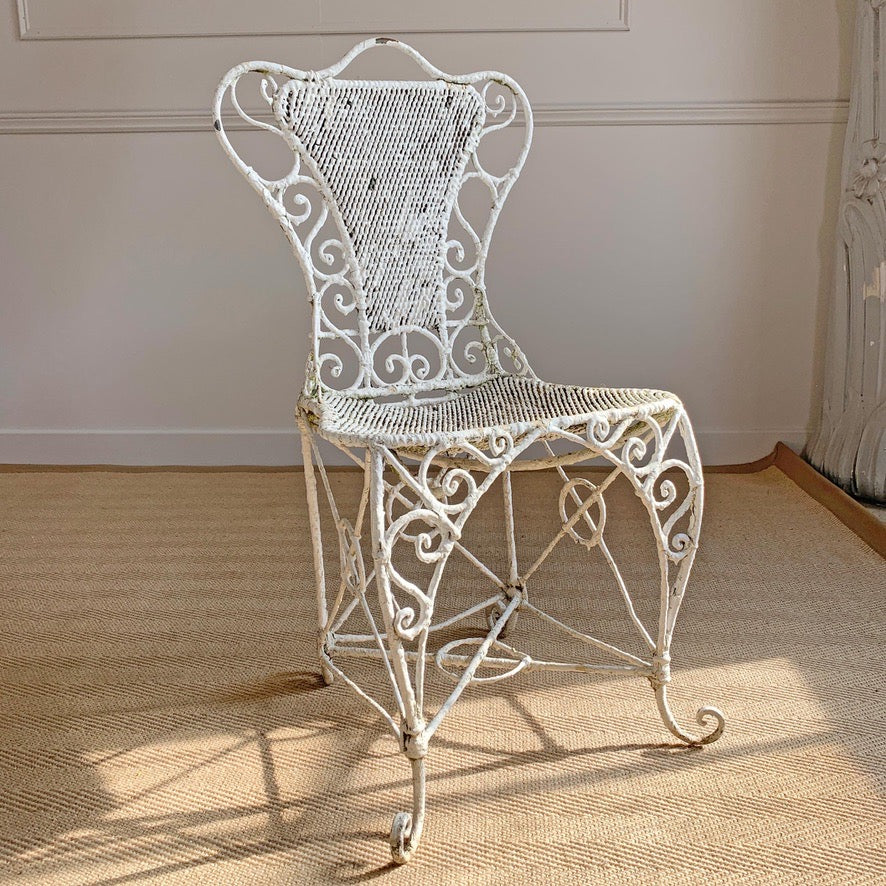 An Ornate White Regency Wirework Iron Chair