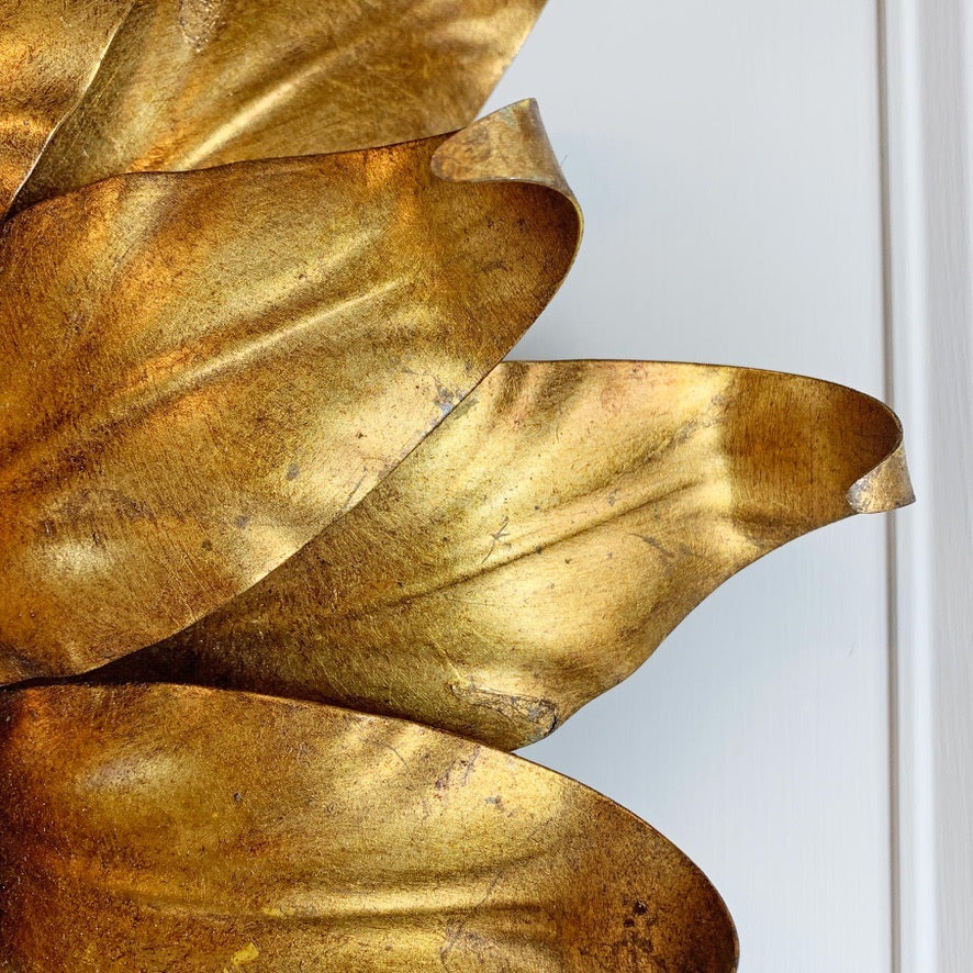 1960s Large Toleware Italian Gold Flower Light