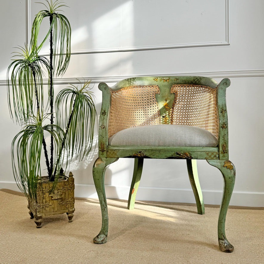 Pair of 19th Century Green Queen Anne Revival Chinoiserie Bergere Chairs