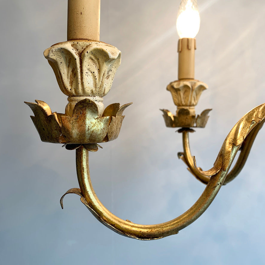 Italian Carved Wood Pineapple Chandelier 1970's