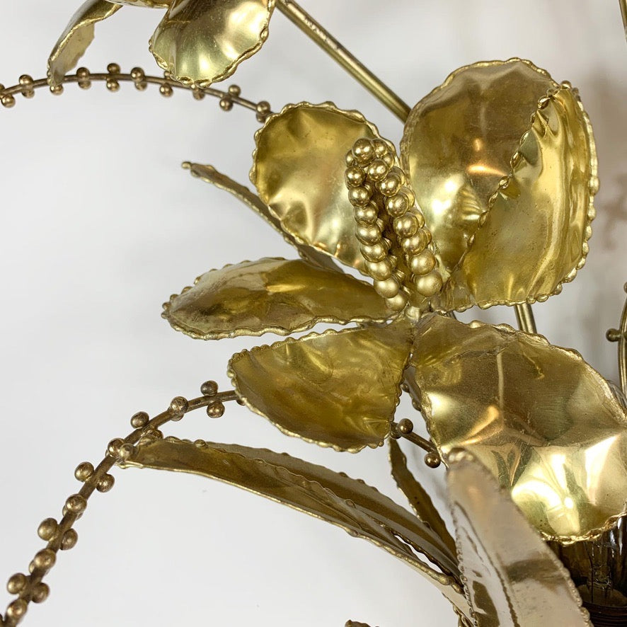 Brutalist French Gold Flower Bouquet Wall Light