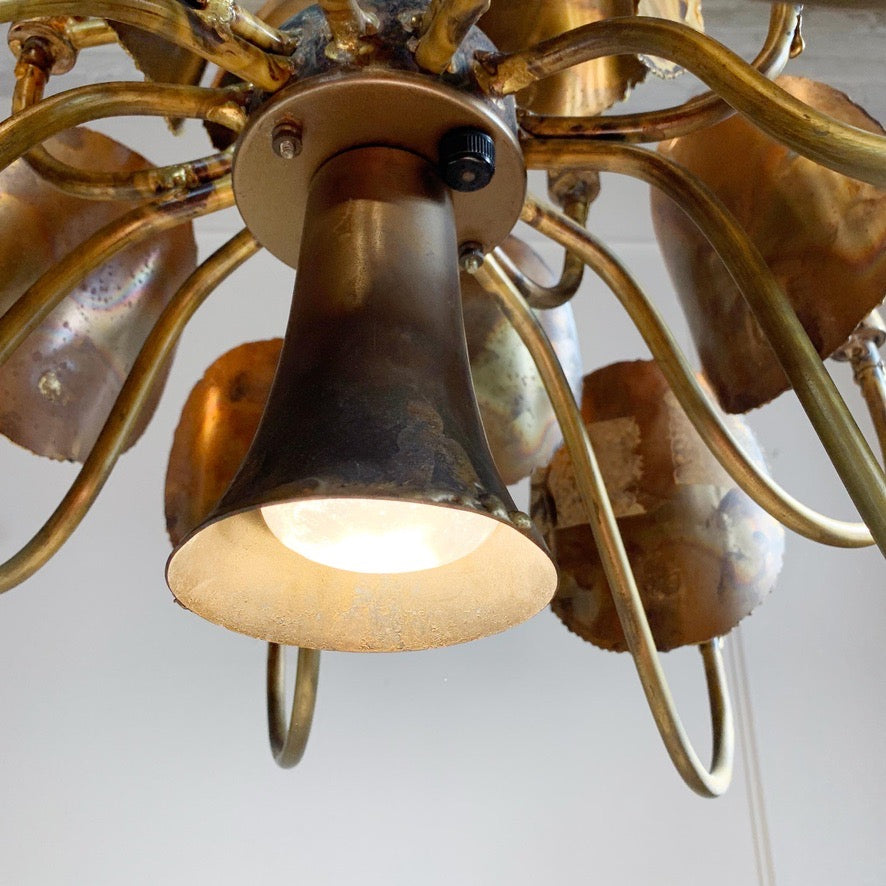 Modernist Gold Brutalist Chandelier by Tom Greene for Feldman