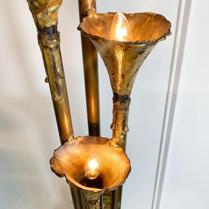 Brutalist Gold Lotus Torchiere Wall Light by Tom Greene for Feldman 1970's
