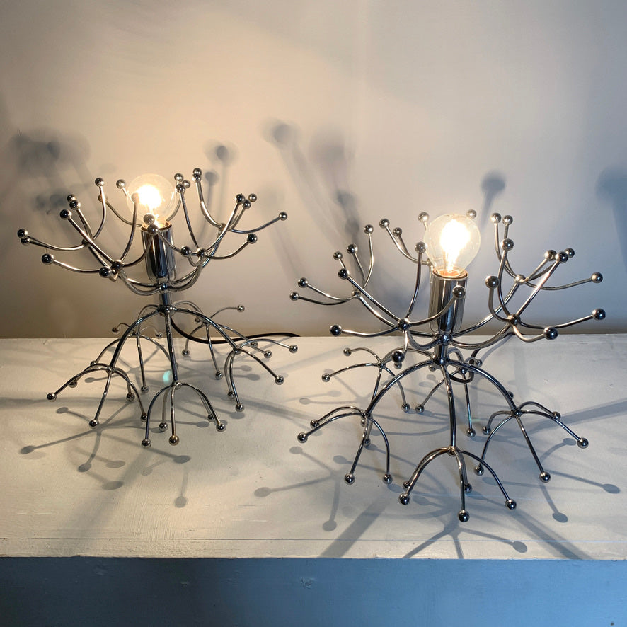 Pair Of Silver Gaetano Sciolari Sputnik Table Lamps Italy 1960s