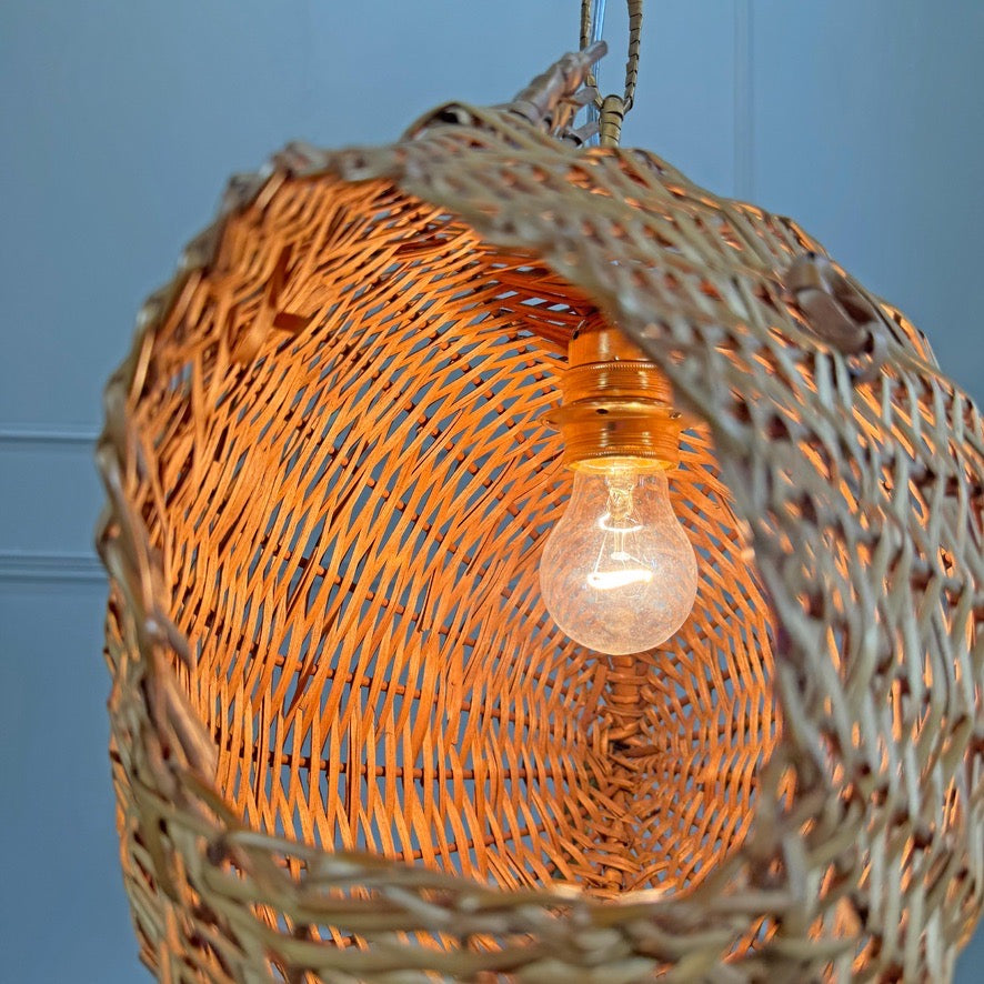 1950s Large Wicker Fish Pendant Light