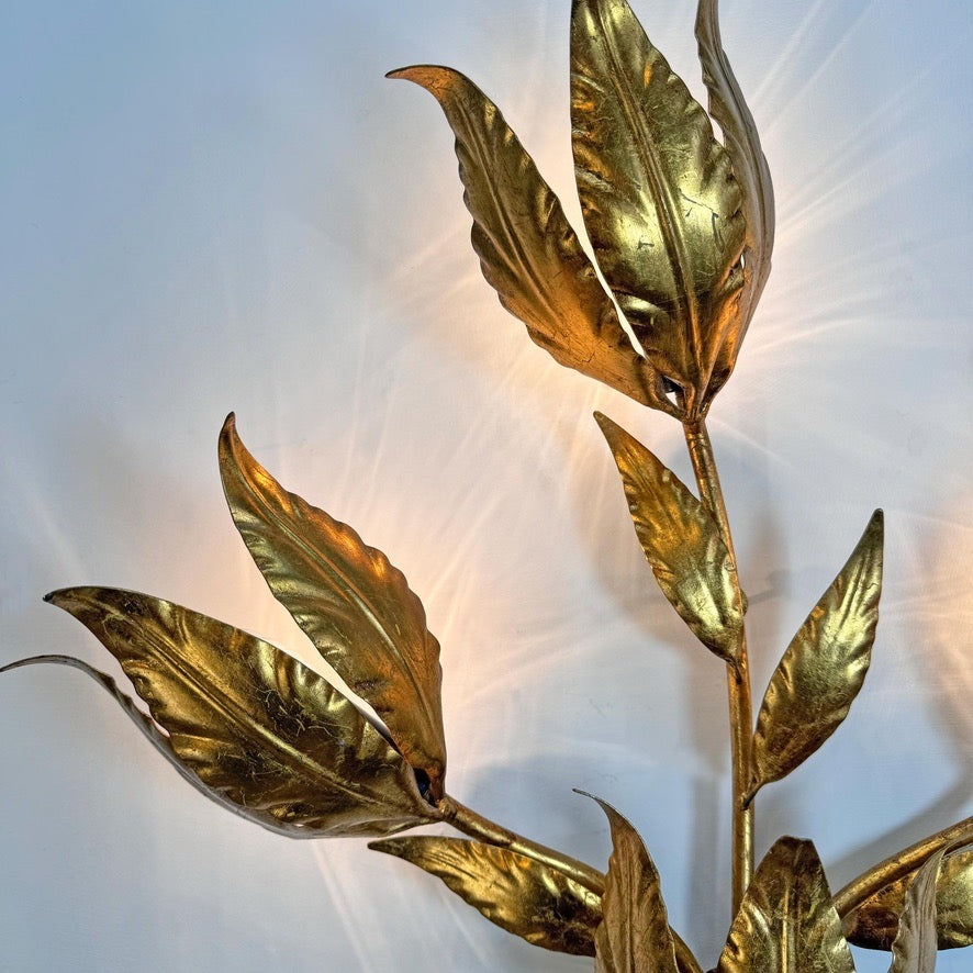 Set of 3 Large Original Hans Kogl 1970's Gilt Leaf Wall Lights