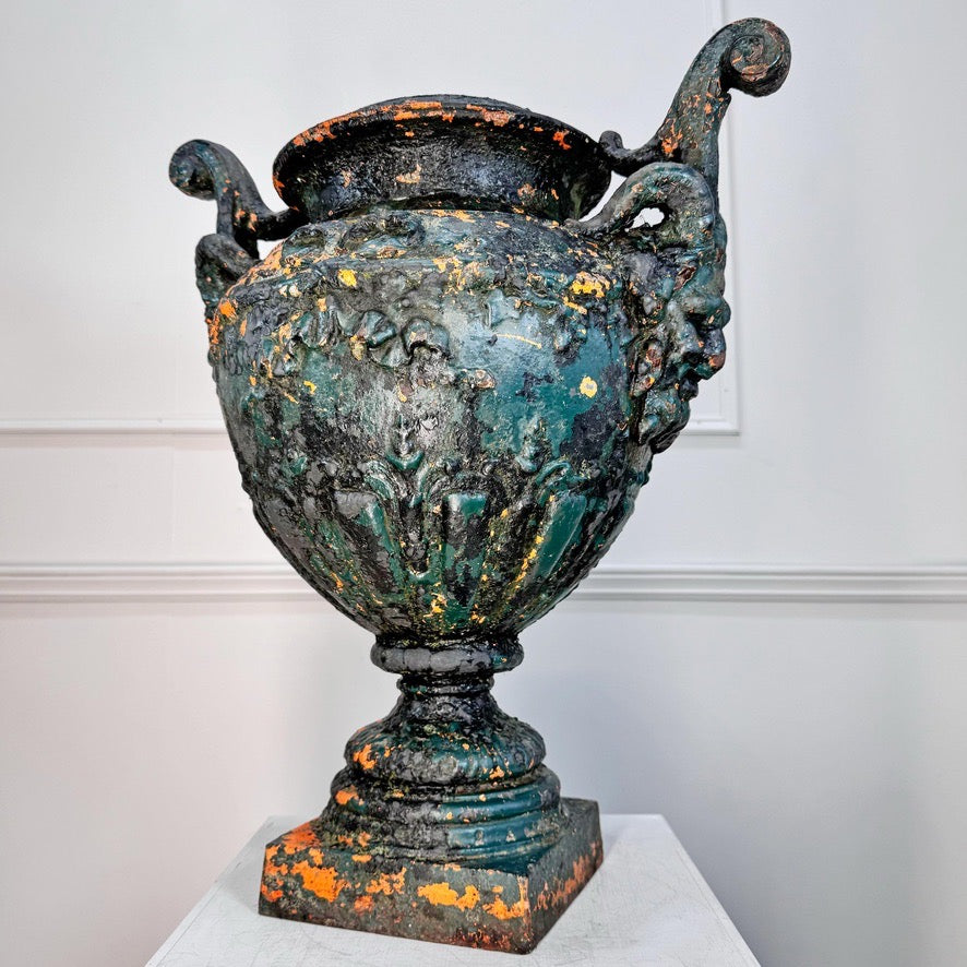 Antoine Durenne Foundry Satyr Mask Cast Iron Urn