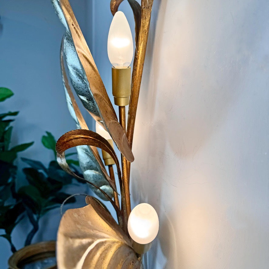 Vintage Silver and Gilt Leaf Wall Light 1970s Italian