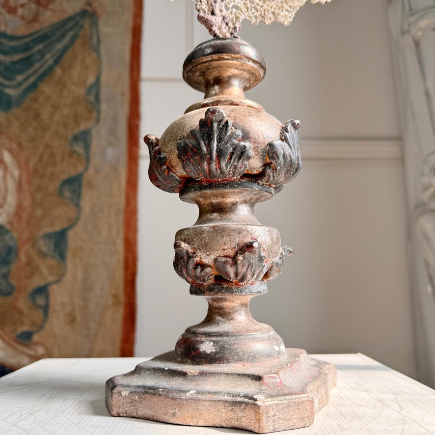 Wood and Gesso Altar Vase in Rose Silver 18th Century Italian
