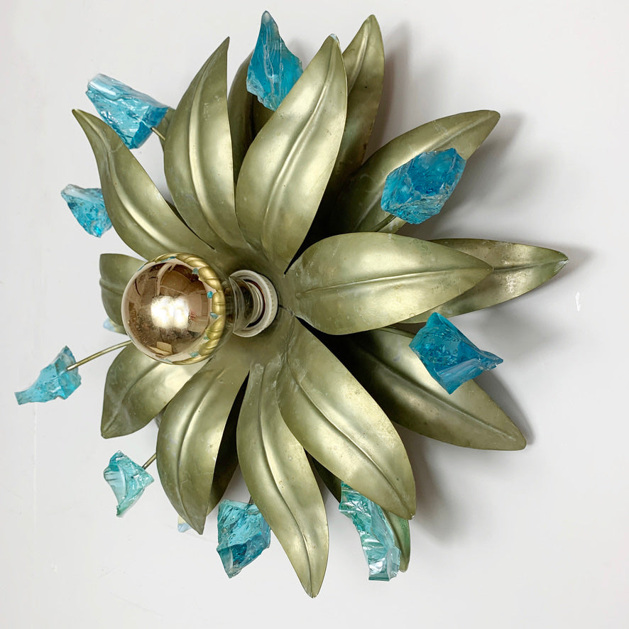 Chateau De Brie Aqua Aura Quartz Flower Wall Light