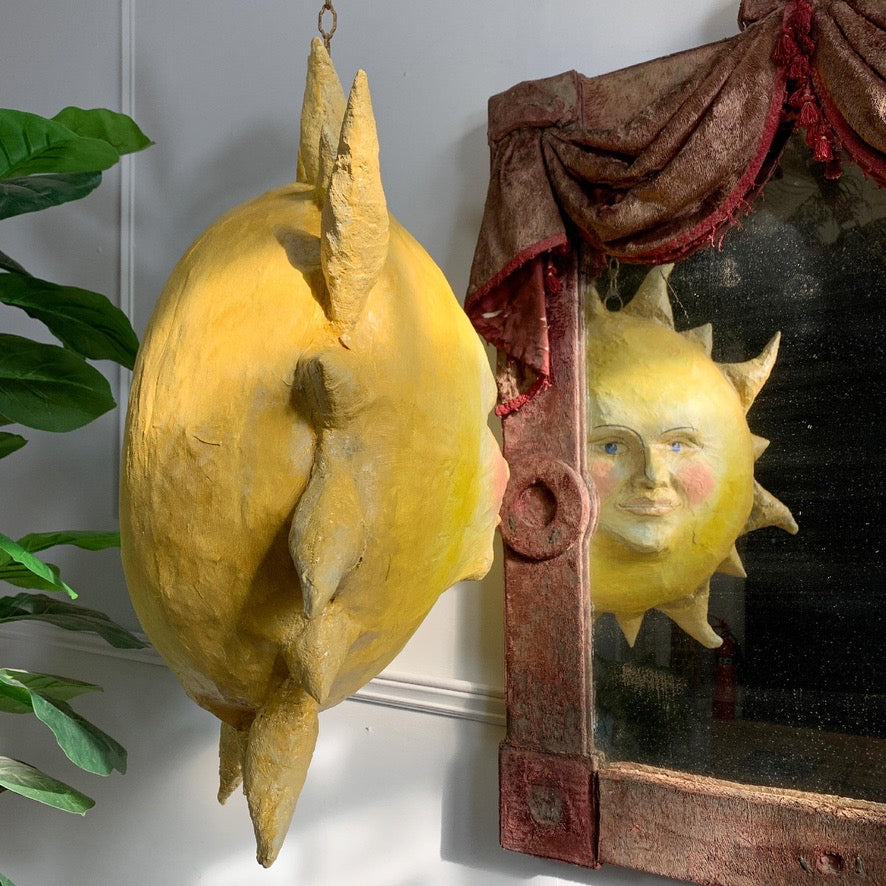 Large Folk Art Papier Mache Sun with Face