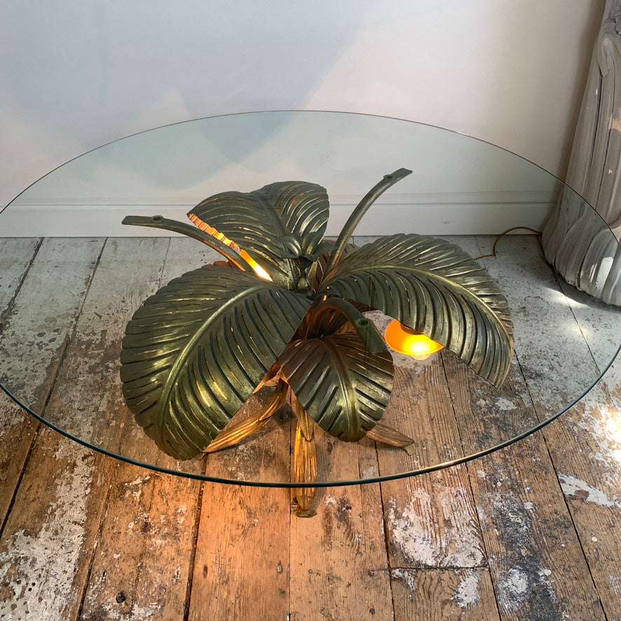 Sergio Terzani Illuminated Gold Palm Leaf Table 1970's